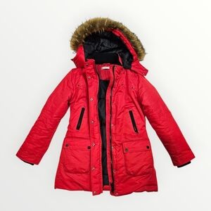Ricki's Red Ski Parka with Faux-Fur Trimmed Hood